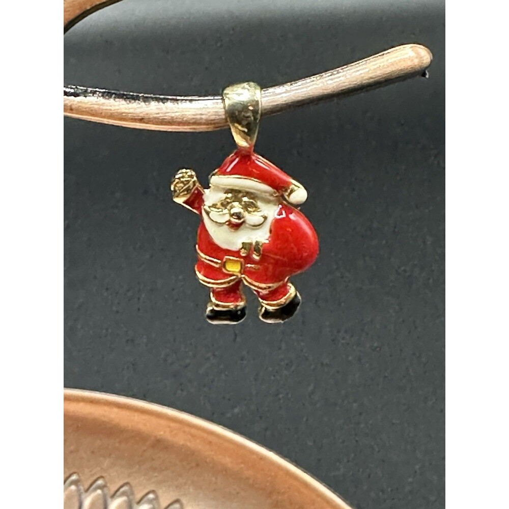 Vintage 90s Santa Claus Christmas Enamel Gold Tone Charm Pendant
